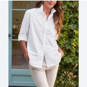 Women's White Button Down Shirt. Linen with pearl buttons. San Marino shirt